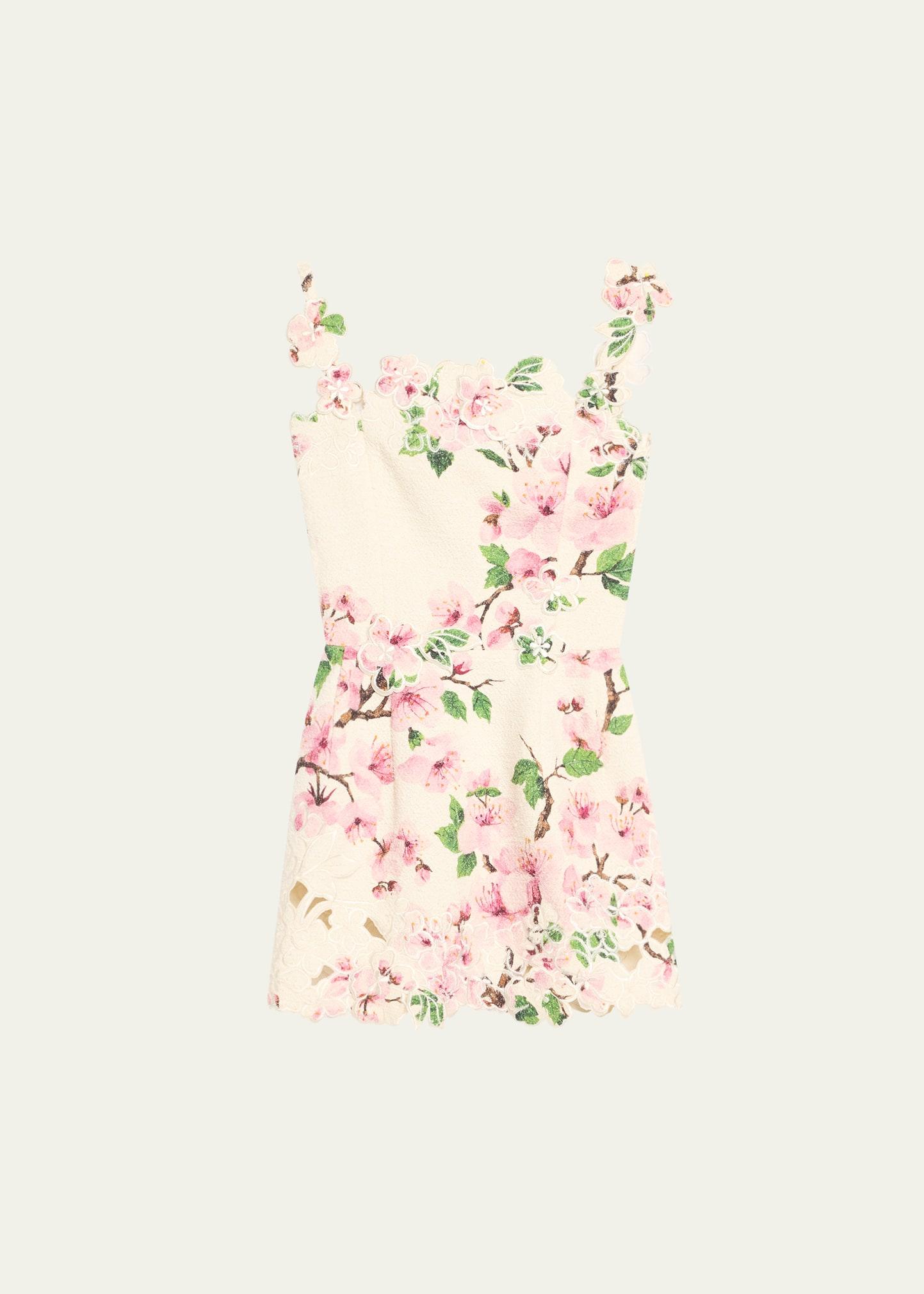 cherry blossom tweed embroidered mini dress