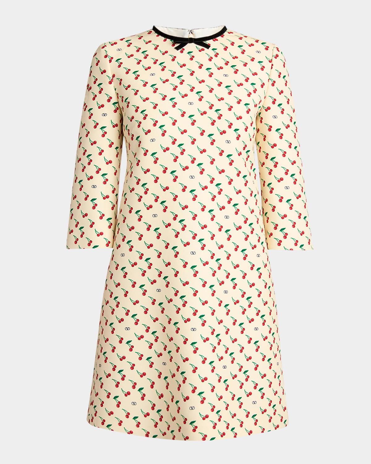 cherry print crepe couture mini dress