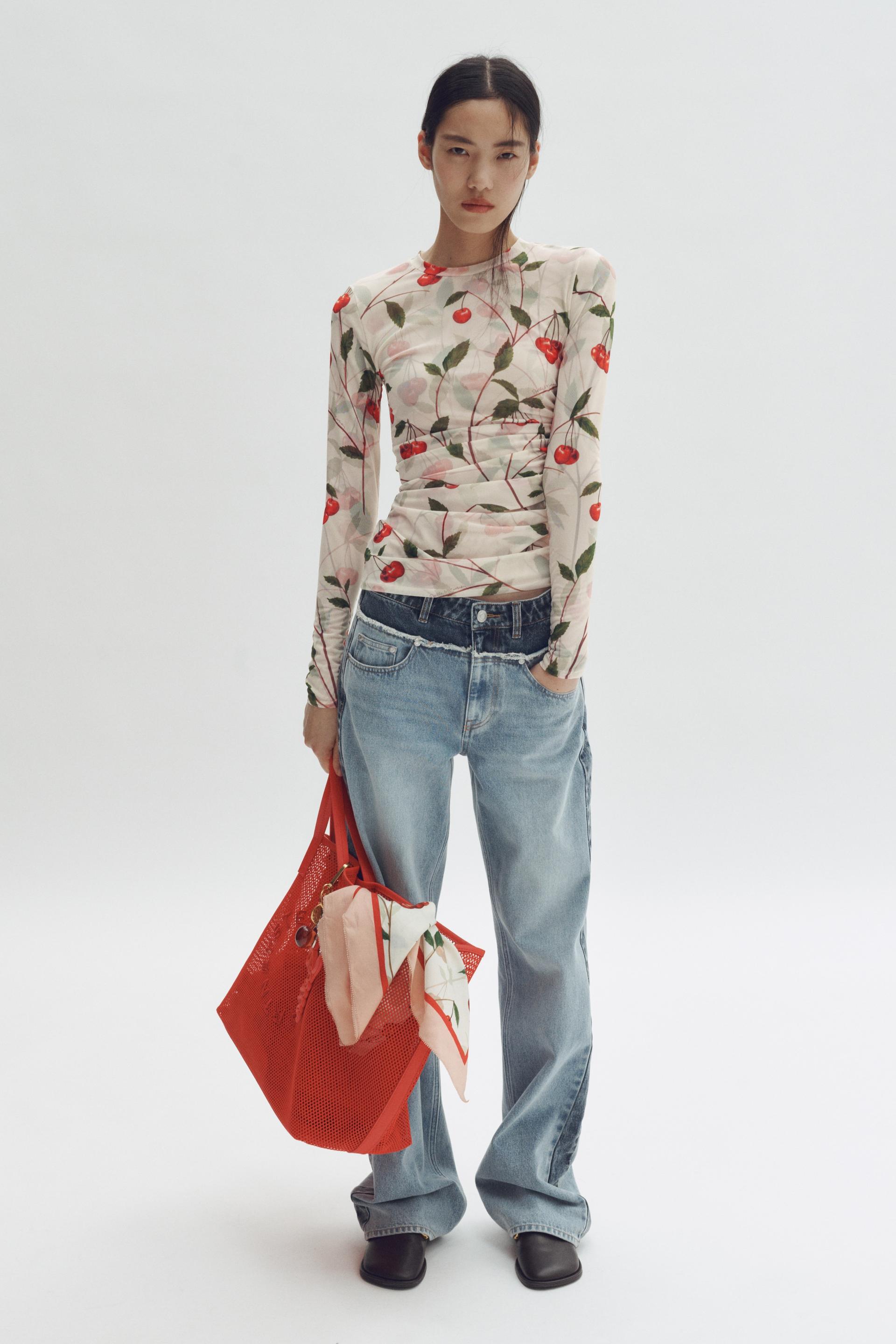 cherry-print mesh top