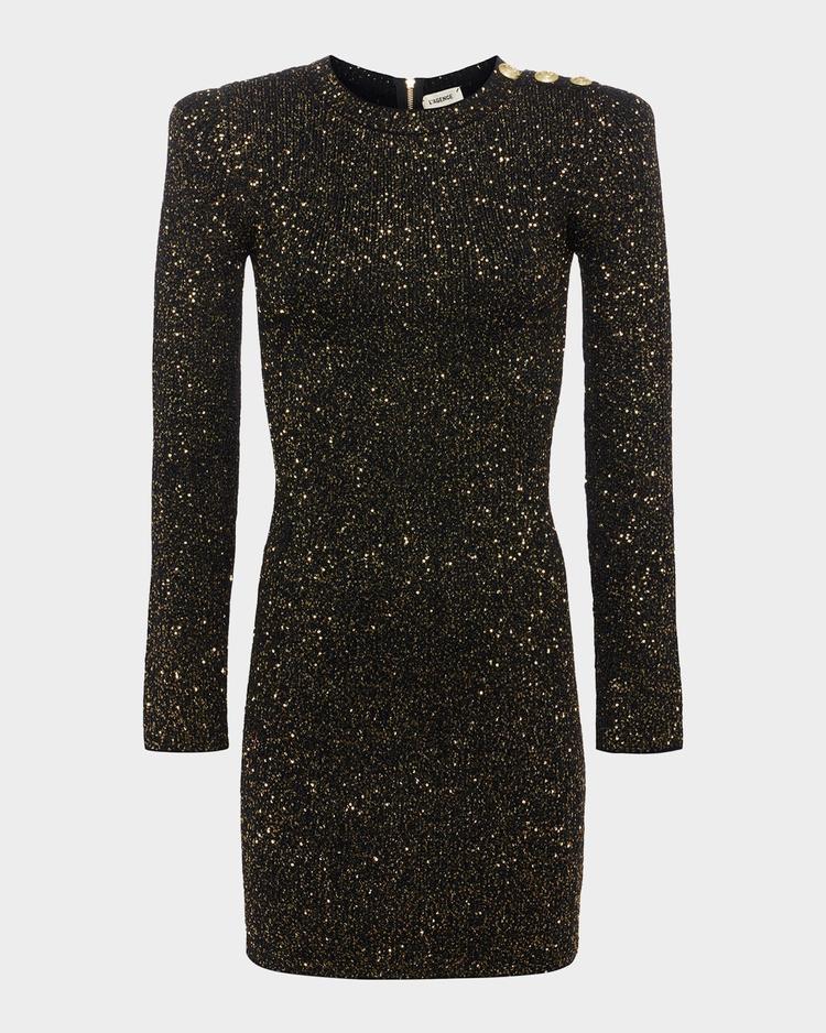 cherry sequined long-sleeve mini dress