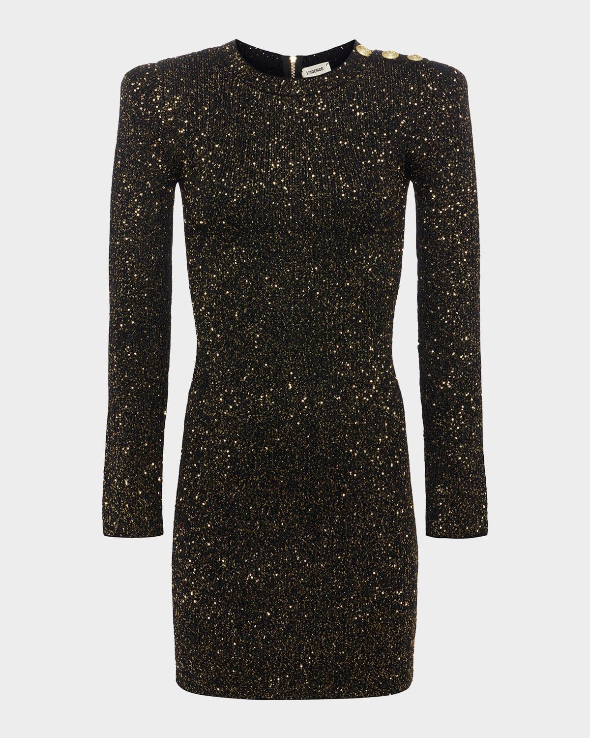 cherry sequined long-sleeve mini dress