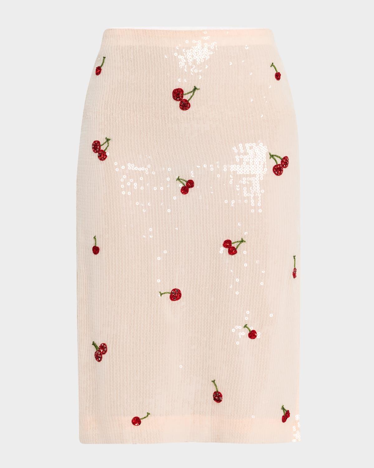 cherry sequined midi skirt