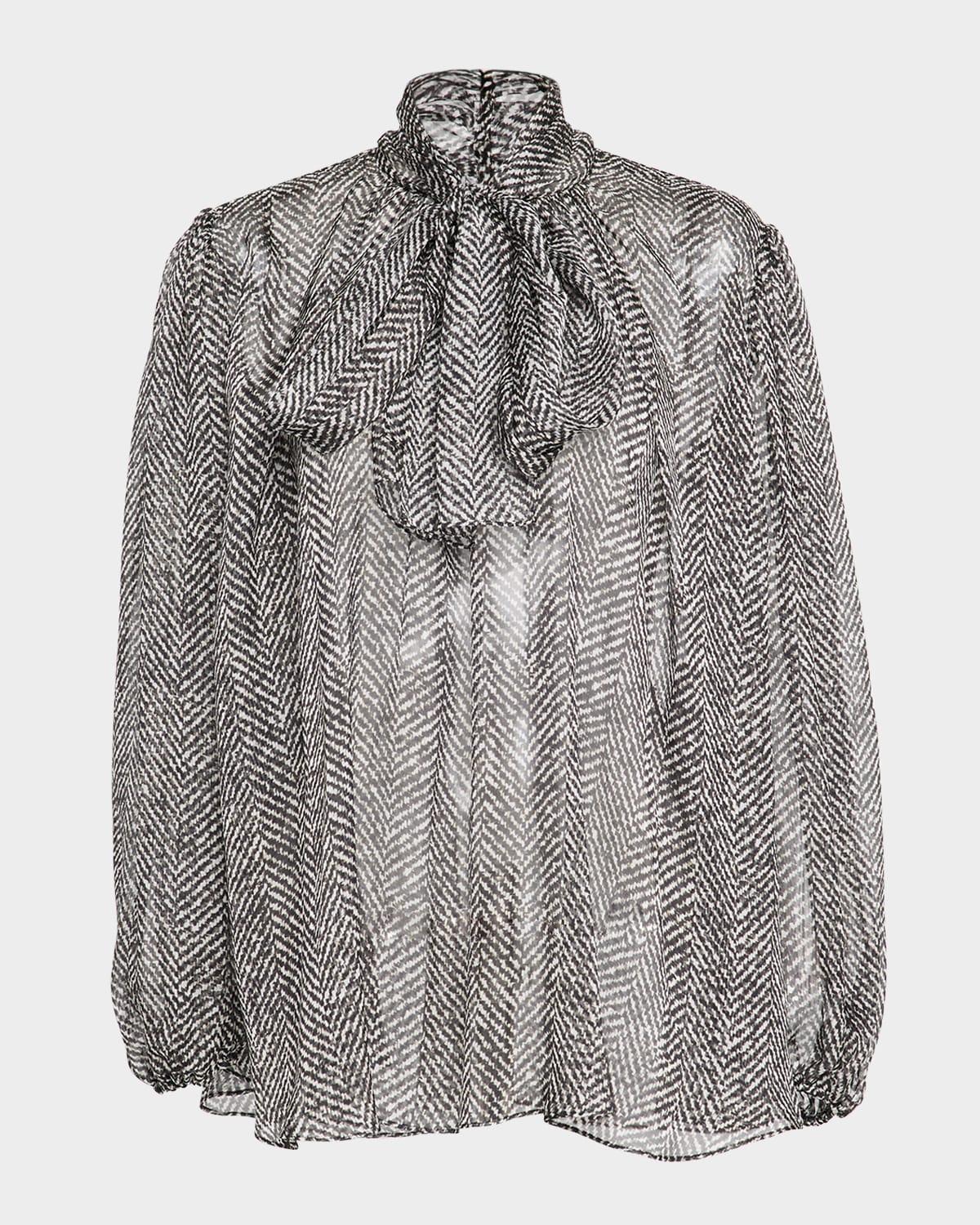 chevron chiffon neck-tie blouse