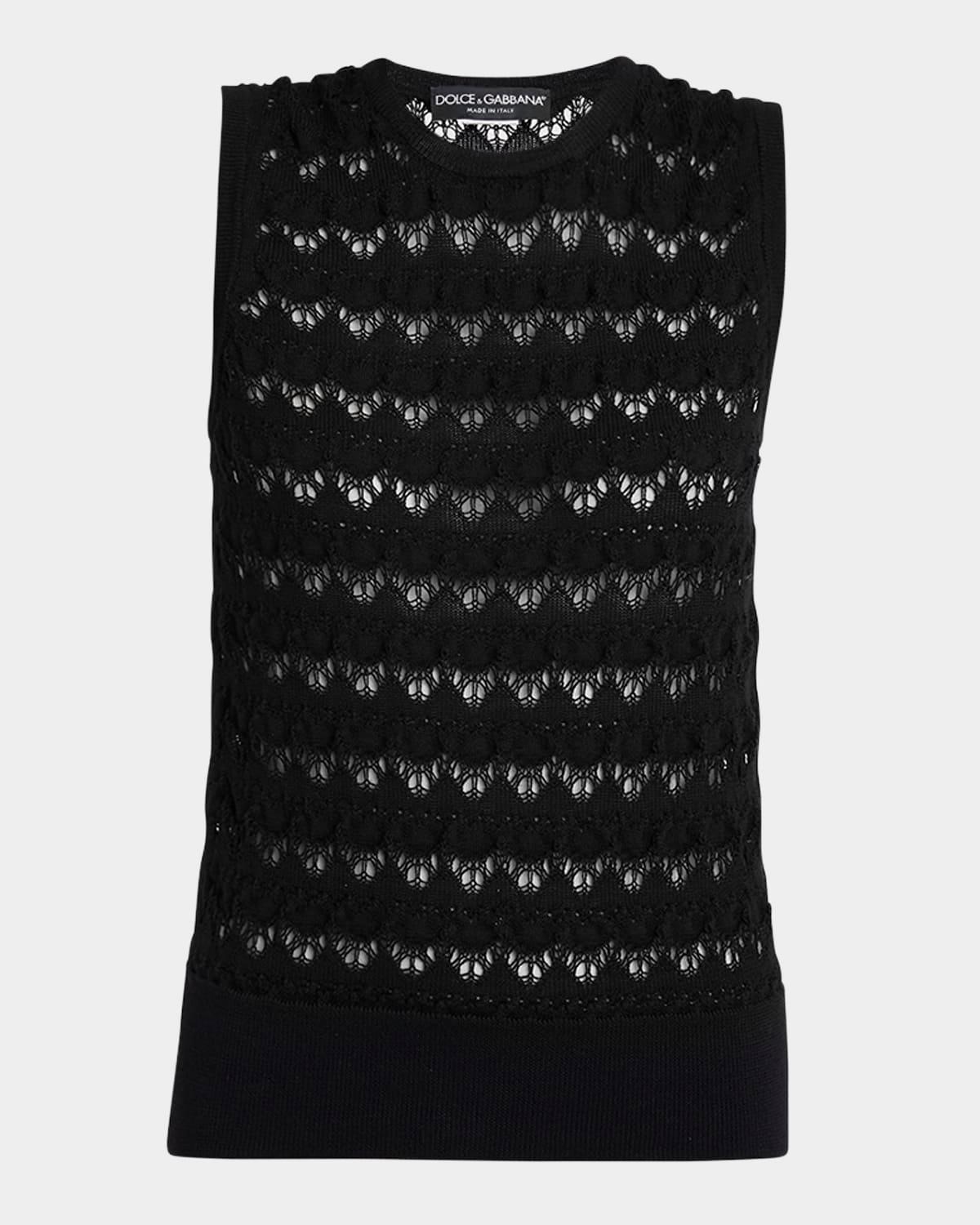 chevron open lace knit tank top