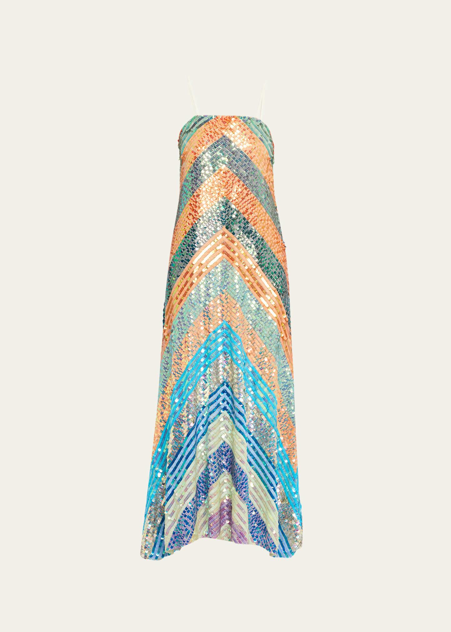 chevron sequined bias strapless maxi dress
