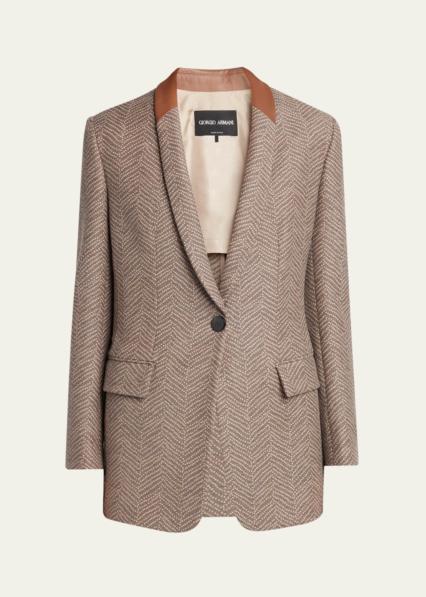 chevron wool single-breasted blazer with leather trim