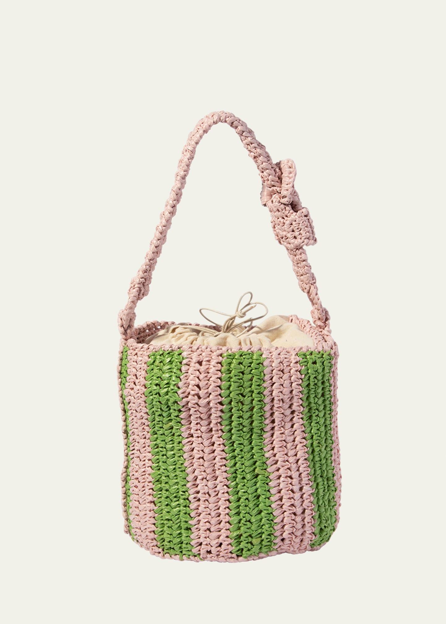 cheyenne mini striped raffia bucket bag