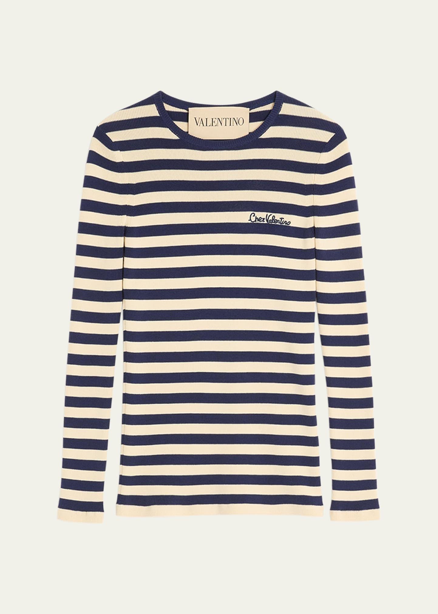 chez valentino striped knit long-sleeve top