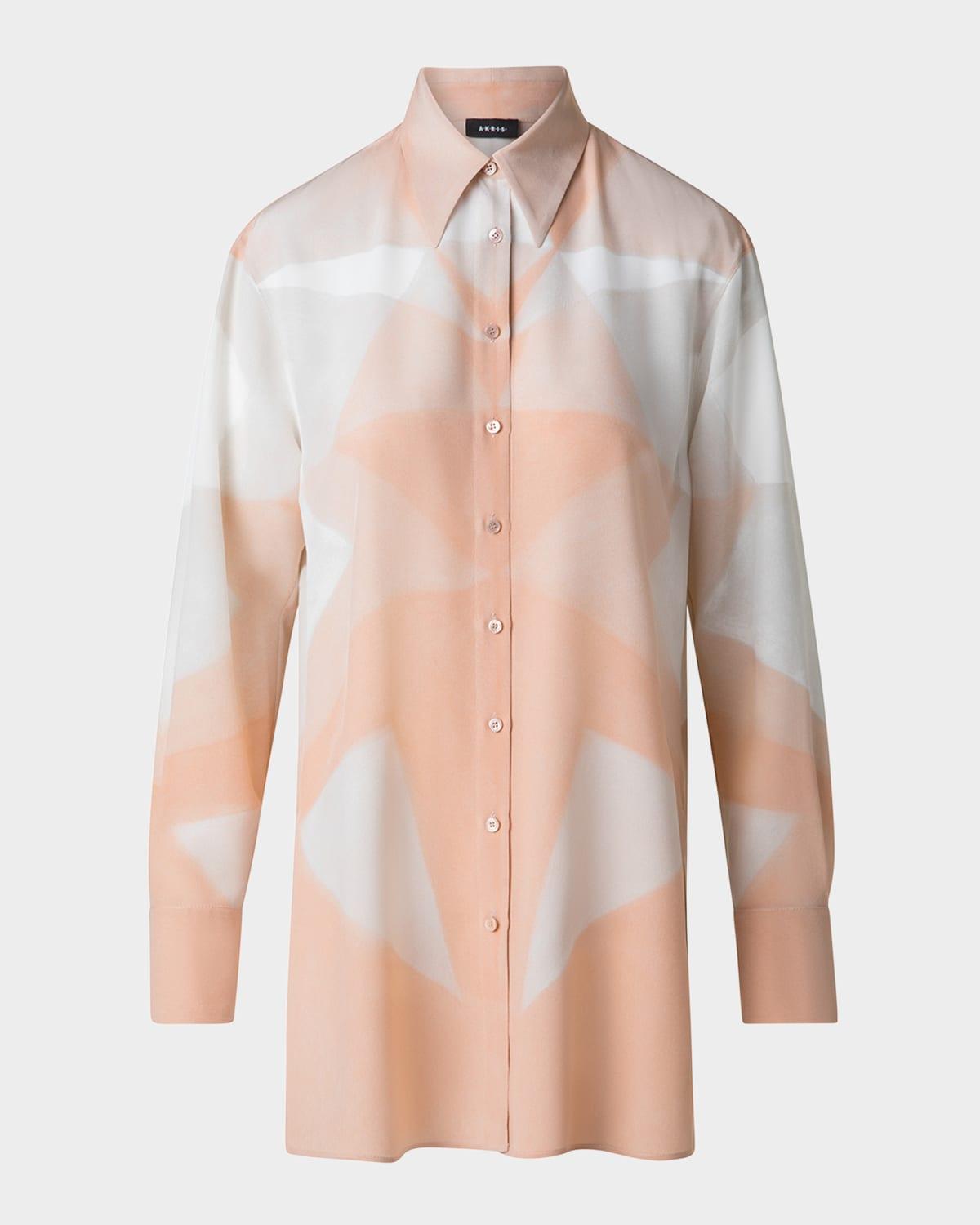 chiaroscuro-print silk crepe tunic blouse