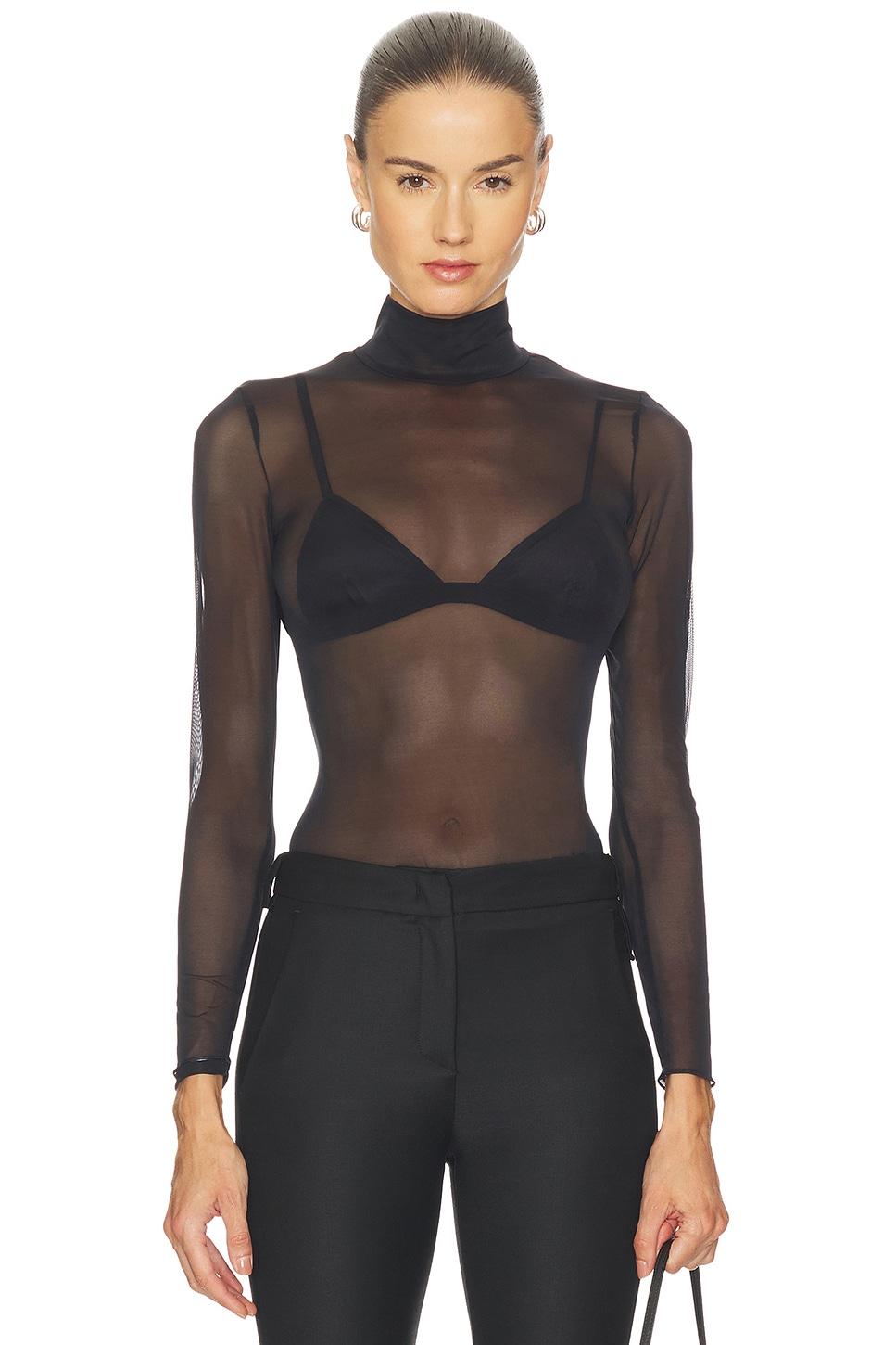 chic mesh long sleeve turtleneck