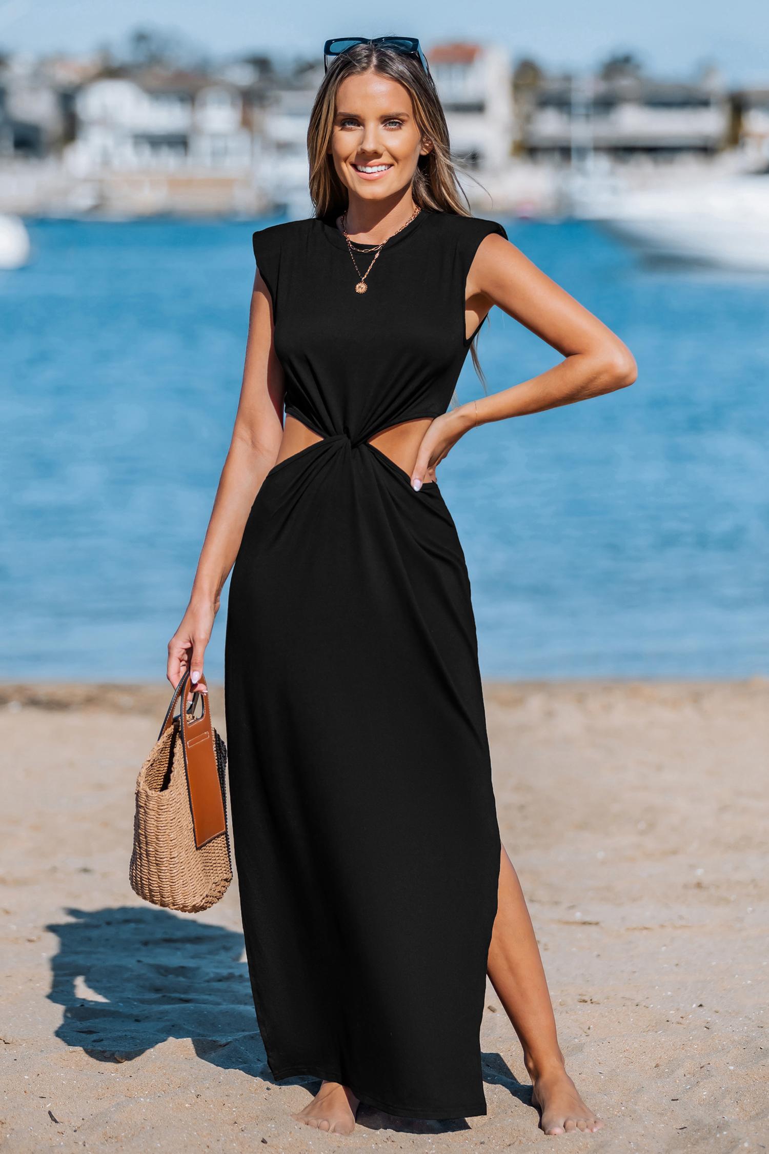 chic temptation black midi dress - l