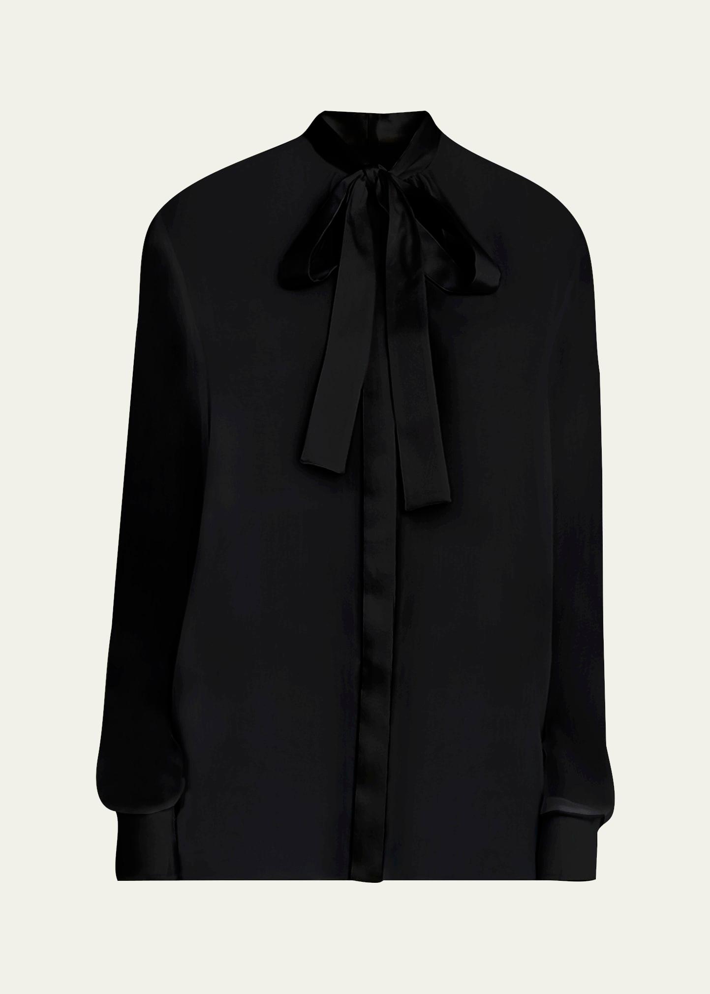 chiffon button down neck-tie blouse