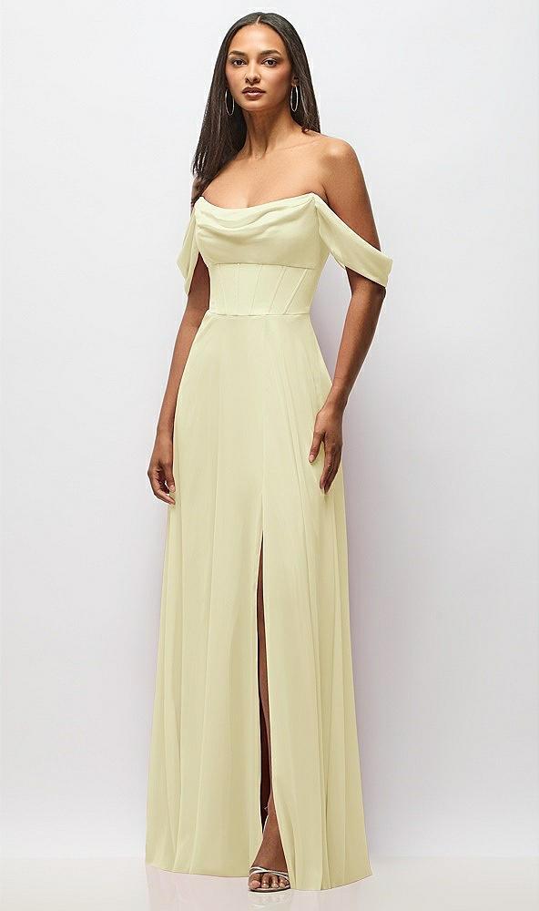chiffon corset maxi dress with removable off-the-shoulder swags