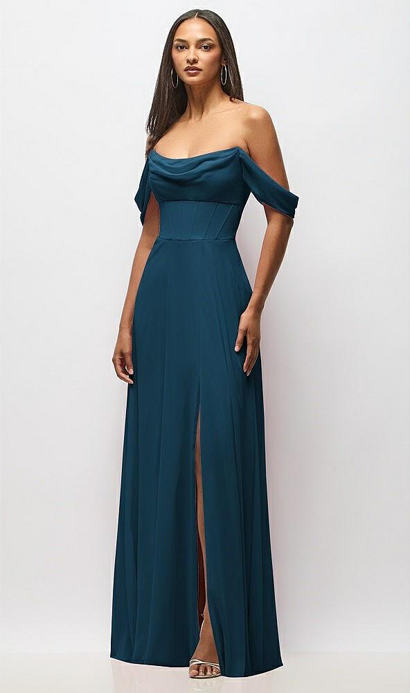 chiffon corset maxi dress with removable off-the-shoulder swags