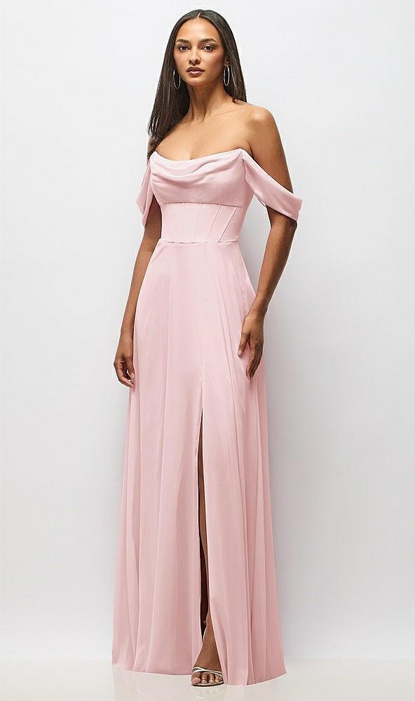 chiffon corset maxi dress with removable off-the-shoulder swags