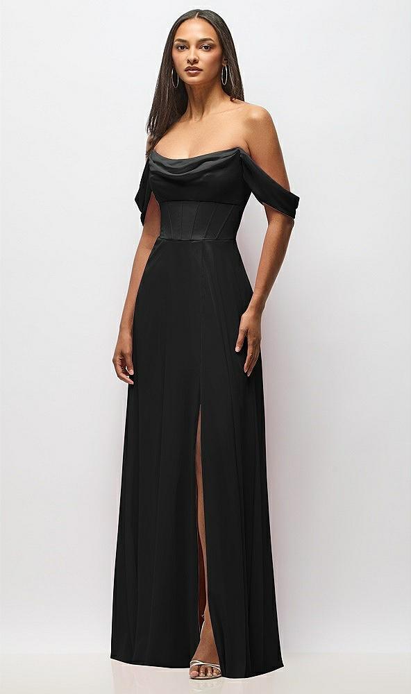 chiffon corset maxi dress with removable off-the-shoulder swags