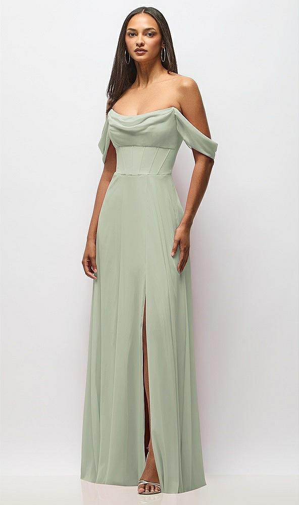 chiffon corset maxi dress with removable off-the-shoulder swags