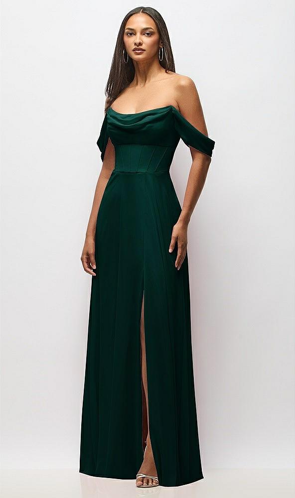 chiffon corset maxi dress with removable off-the-shoulder swags