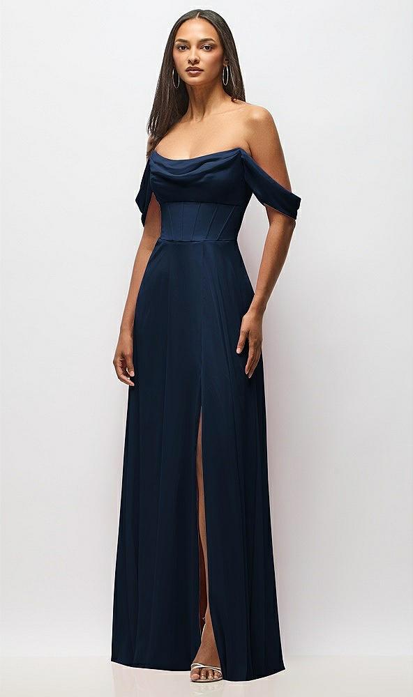chiffon corset maxi dress with removable off-the-shoulder swags