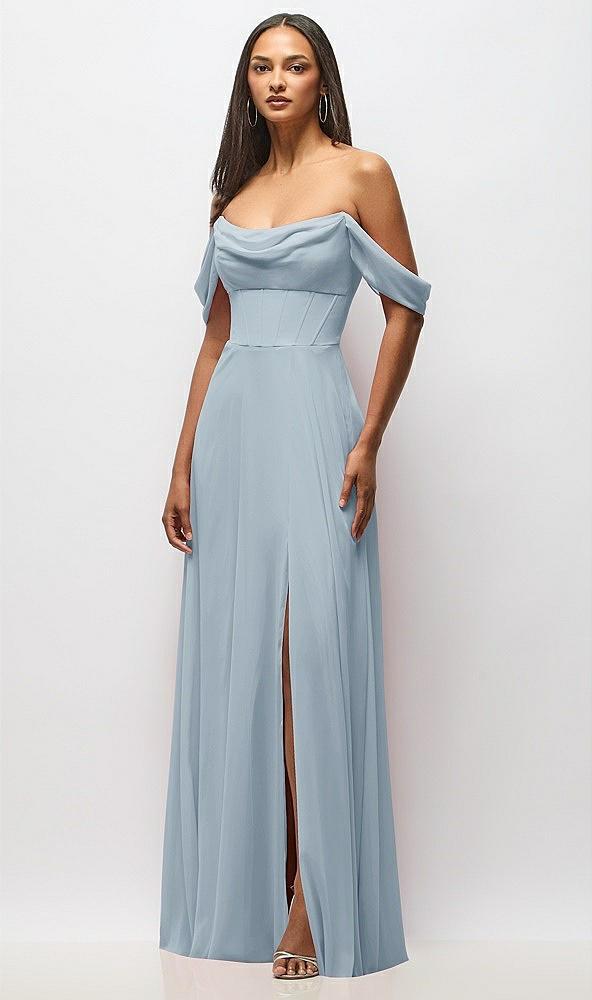 chiffon corset maxi dress with removable off-the-shoulder swags
