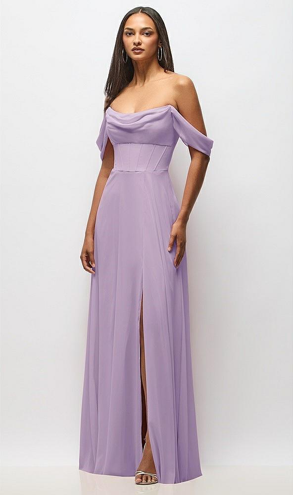 chiffon corset maxi dress with removable off-the-shoulder swags