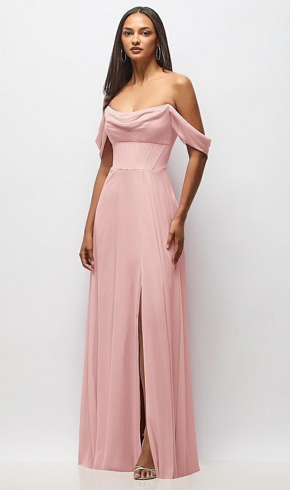 chiffon corset maxi dress with removable off-the-shoulder swags