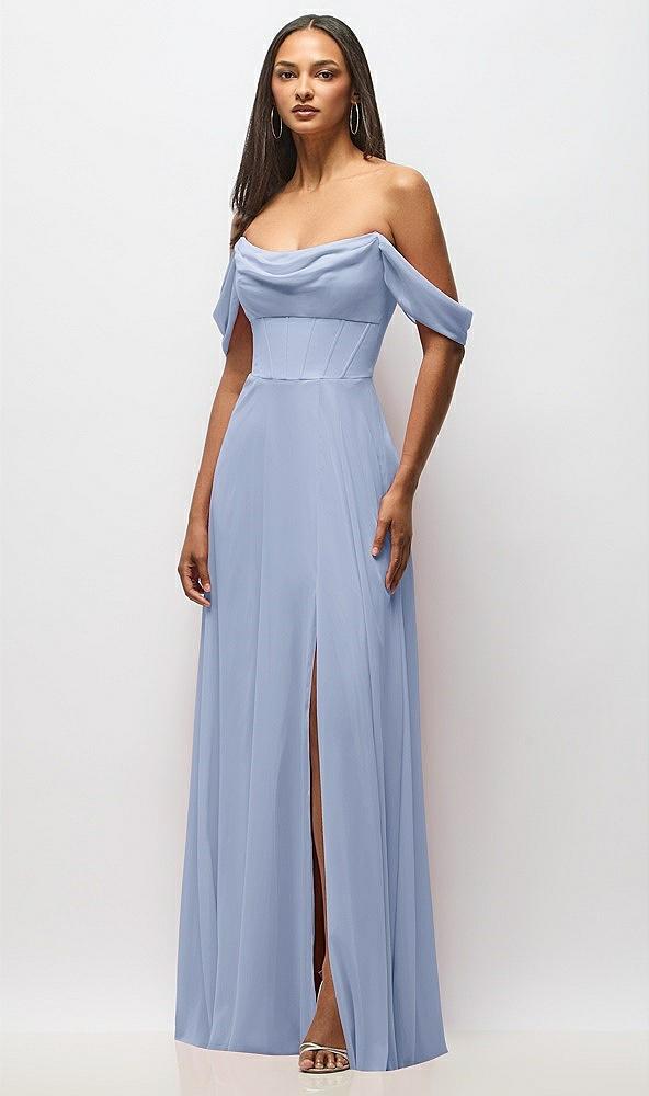 chiffon corset maxi dress with removable off-the-shoulder swags