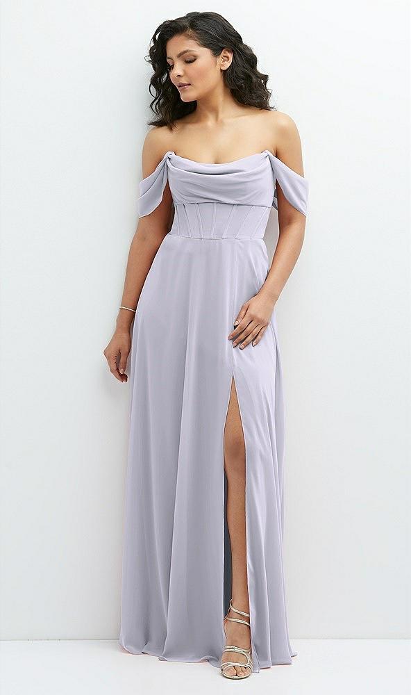 chiffon corset maxi dress with removable off-the-shoulder swags