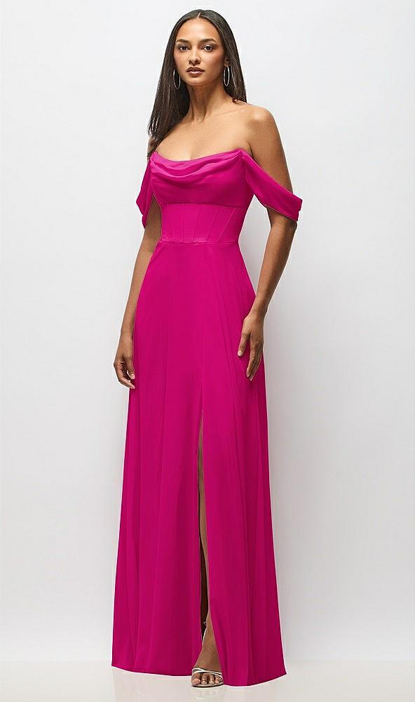 chiffon corset maxi dress with removable off-the-shoulder swags