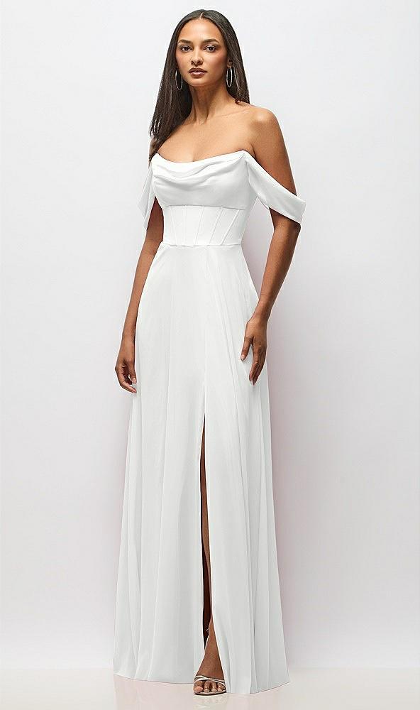 chiffon corset maxi dress with removable off-the-shoulder swags