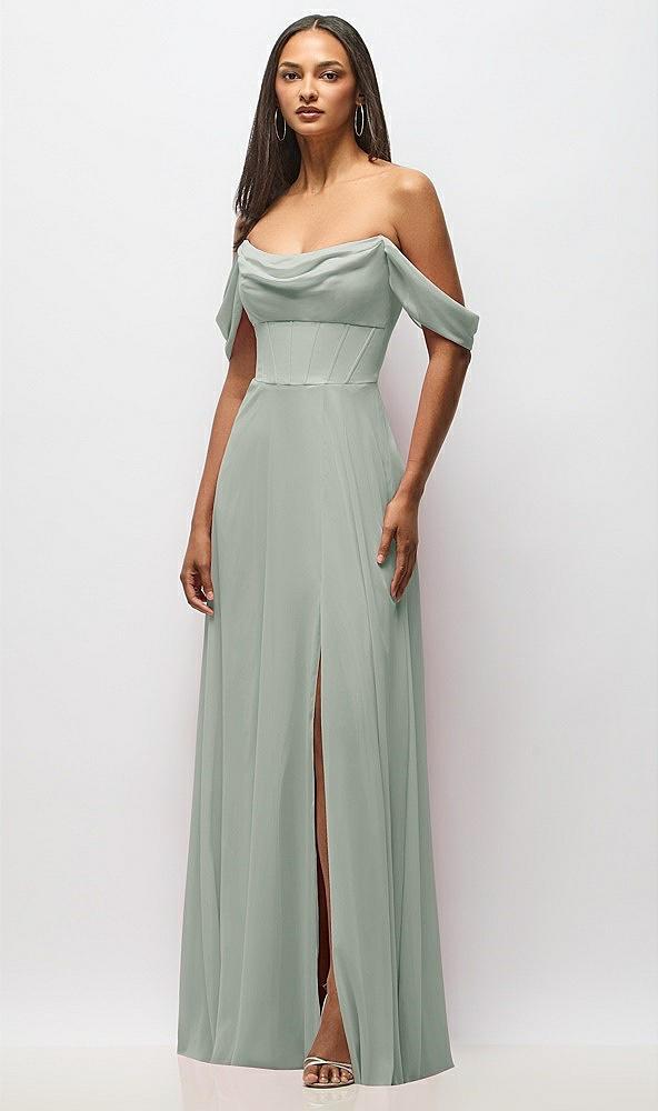 chiffon corset maxi dress with removable off-the-shoulder swags