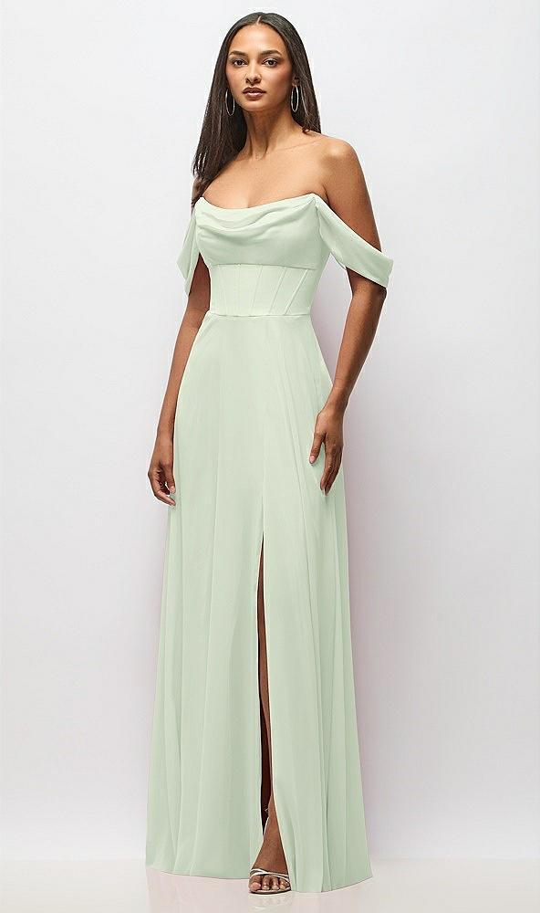 chiffon corset maxi dress with removable off-the-shoulder swags
