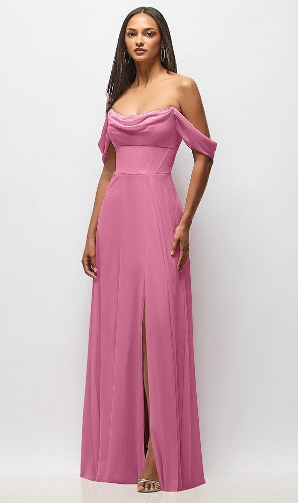 chiffon corset maxi dress with removable off-the-shoulder swags