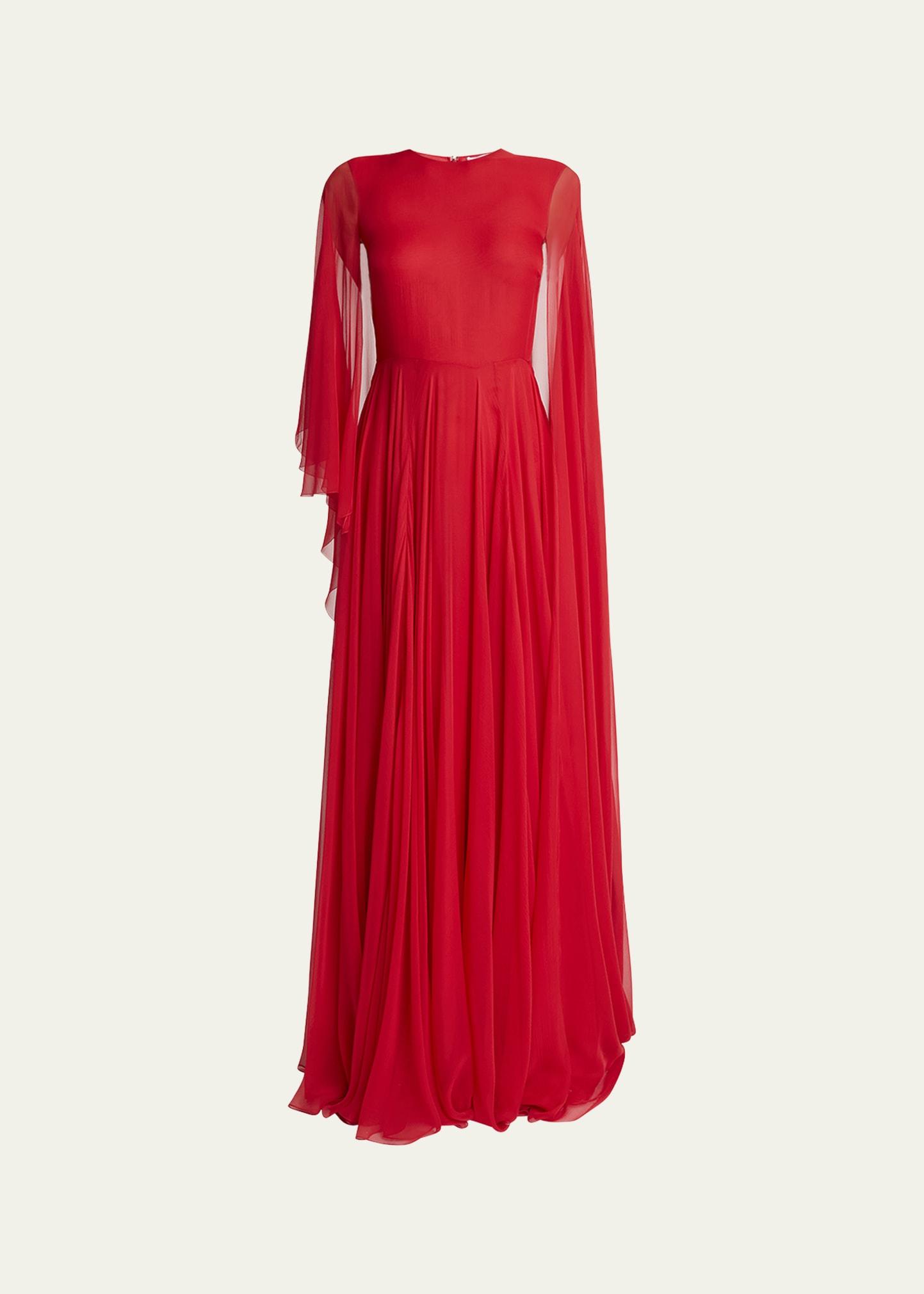 chiffon draped cape gown