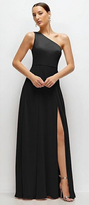 chiffon one-shoulder maxi dress with circle skirt