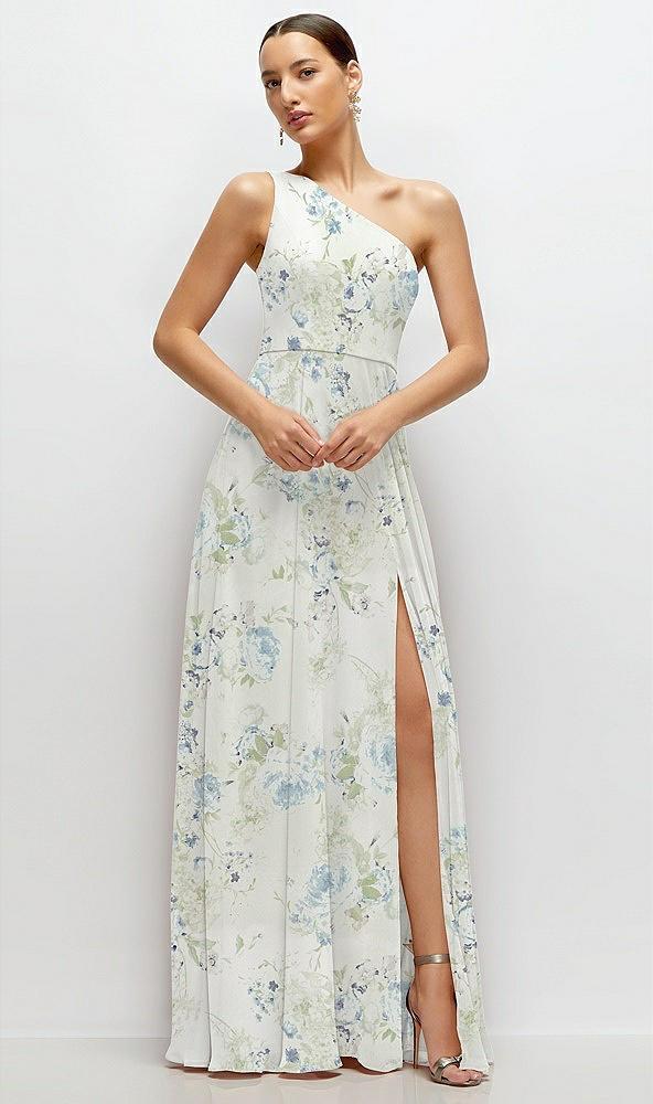 chiffon one-shoulder maxi dress with circle skirt