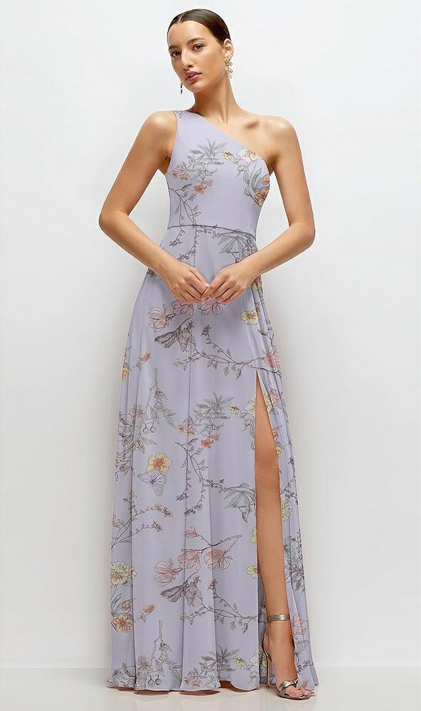 chiffon one-shoulder maxi dress with circle skirt