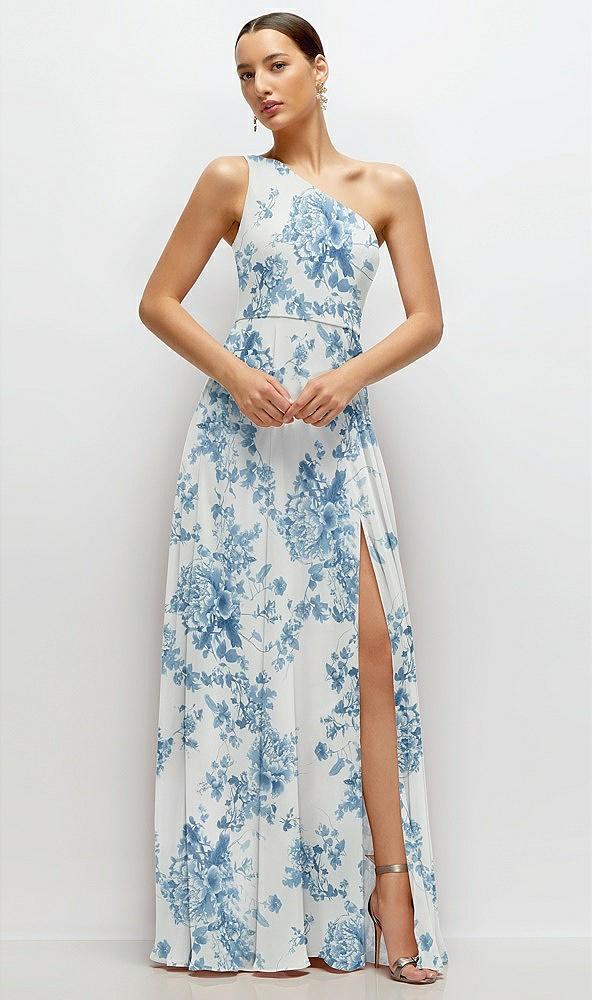 chiffon one-shoulder maxi dress with circle skirt