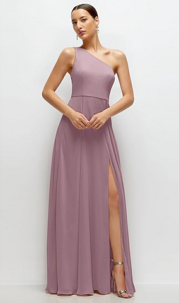 chiffon one-shoulder maxi dress with circle skirt