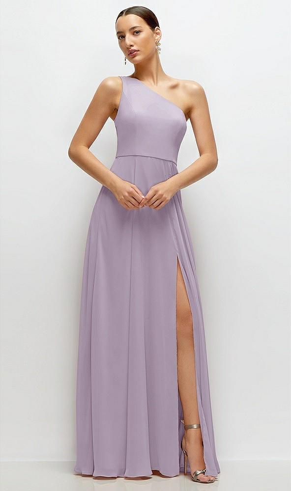 chiffon one-shoulder maxi dress with circle skirt