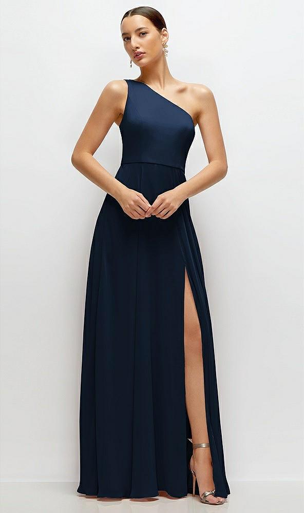 chiffon one-shoulder maxi dress with circle skirt