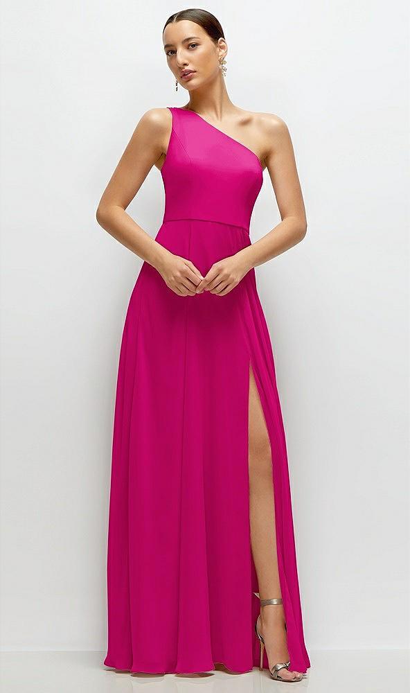 chiffon one-shoulder maxi dress with circle skirt
