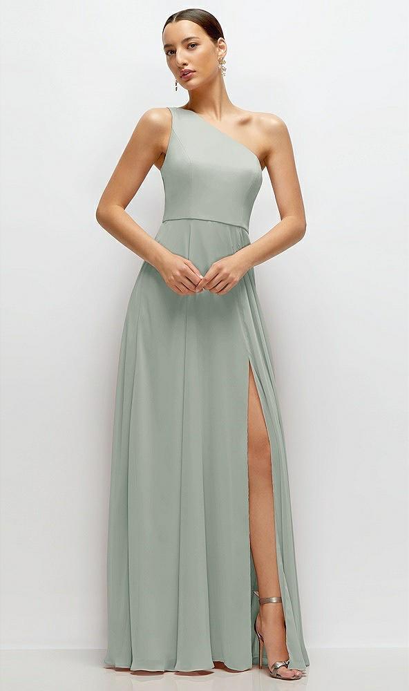 chiffon one-shoulder maxi dress with circle skirt