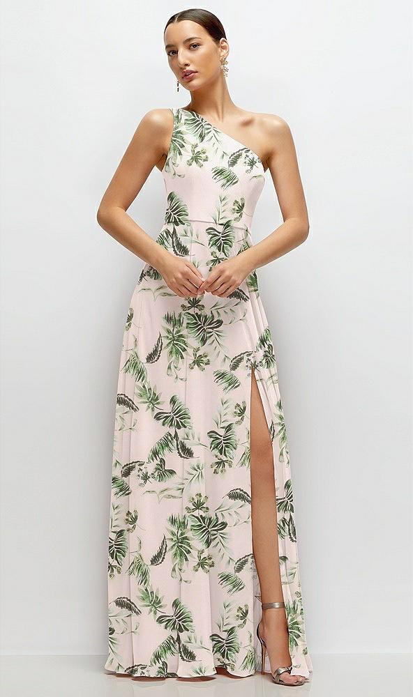 chiffon one-shoulder maxi dress with circle skirt