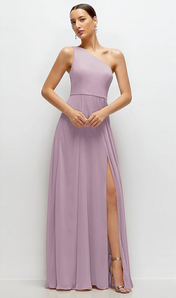 chiffon one-shoulder maxi dress with circle skirt