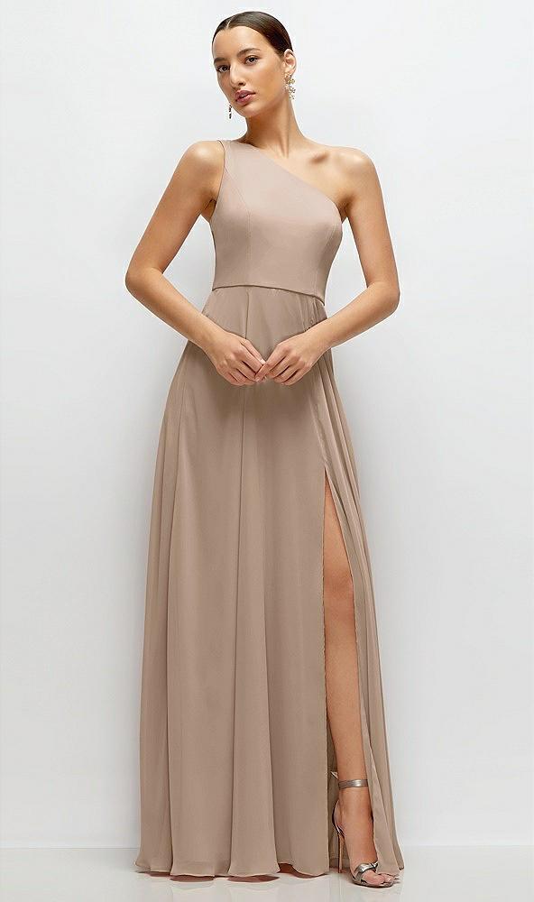 chiffon one-shoulder maxi dress with circle skirt