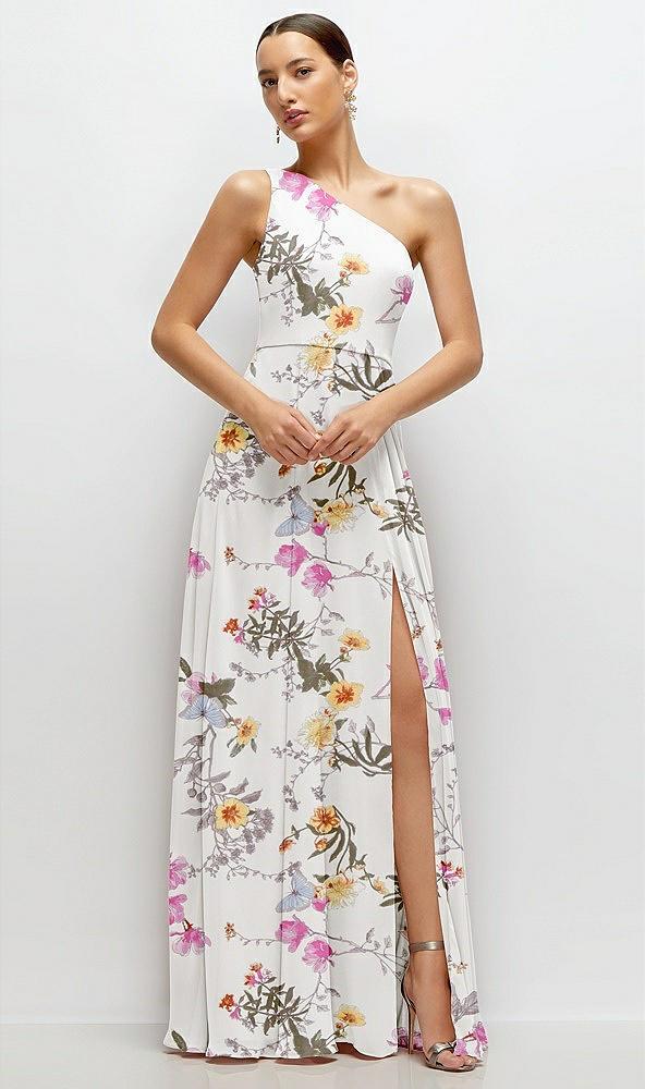 chiffon one-shoulder maxi dress with circle skirt