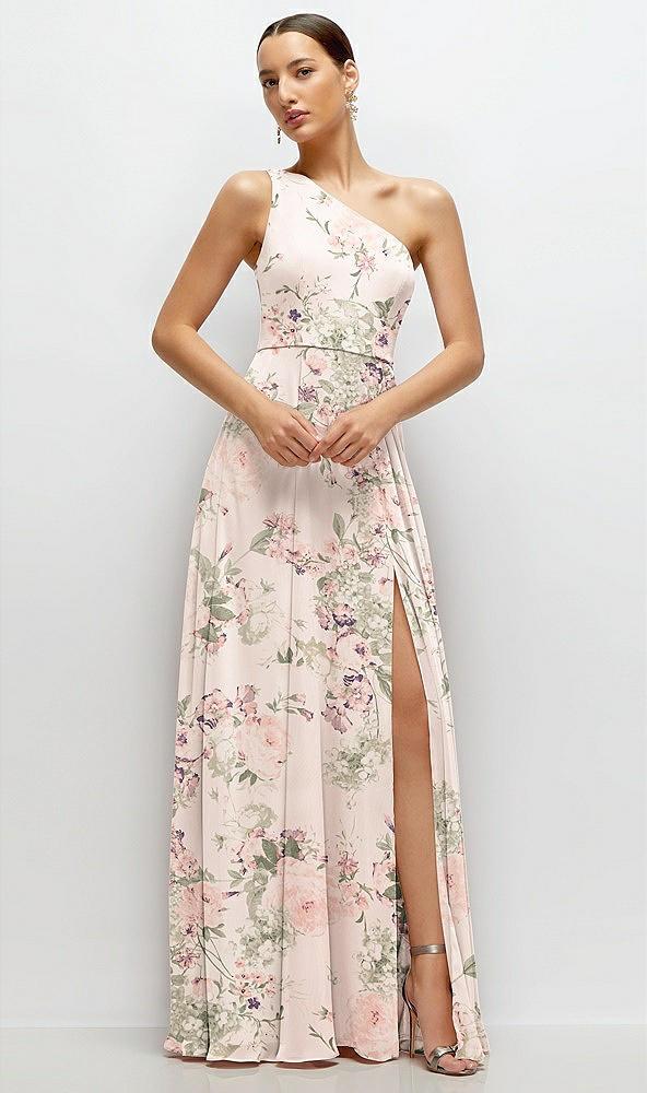 chiffon one-shoulder maxi dress with circle skirt