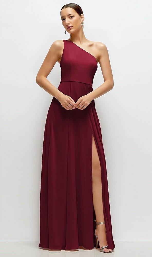 chiffon one-shoulder maxi dress with circle skirt