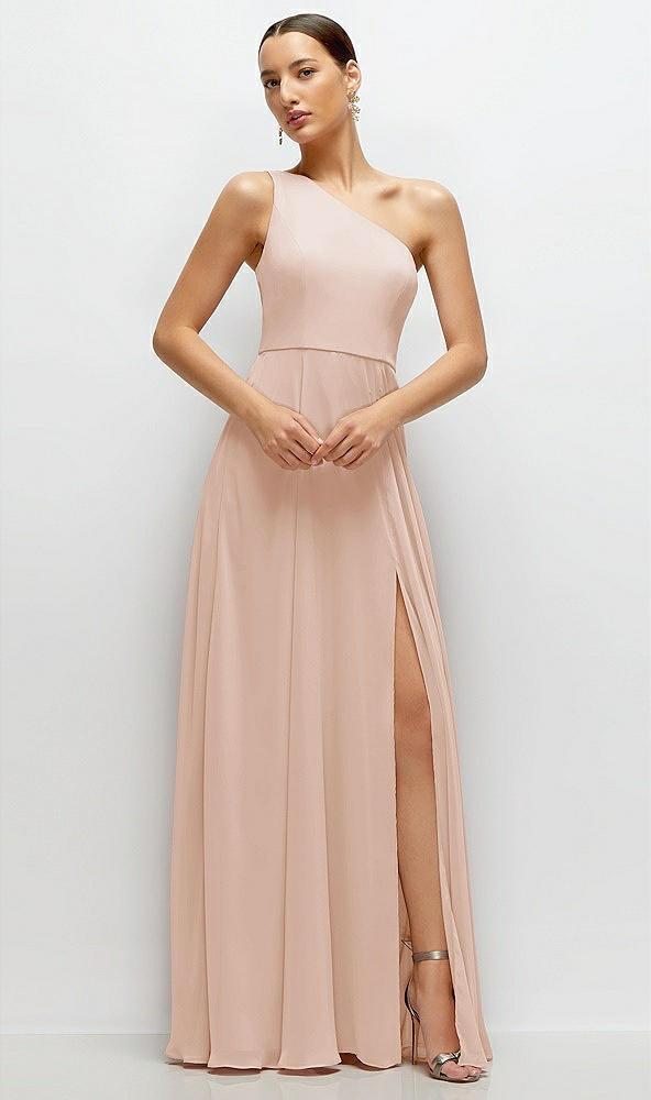 chiffon one-shoulder maxi dress with circle skirt
